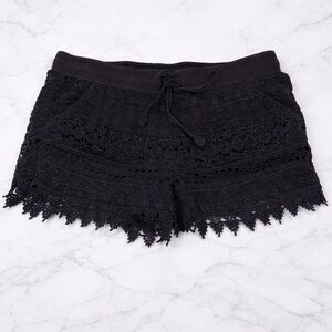 Jolt Black Boho Crochet Lace Shorts w/ Drawstring Waist, XL